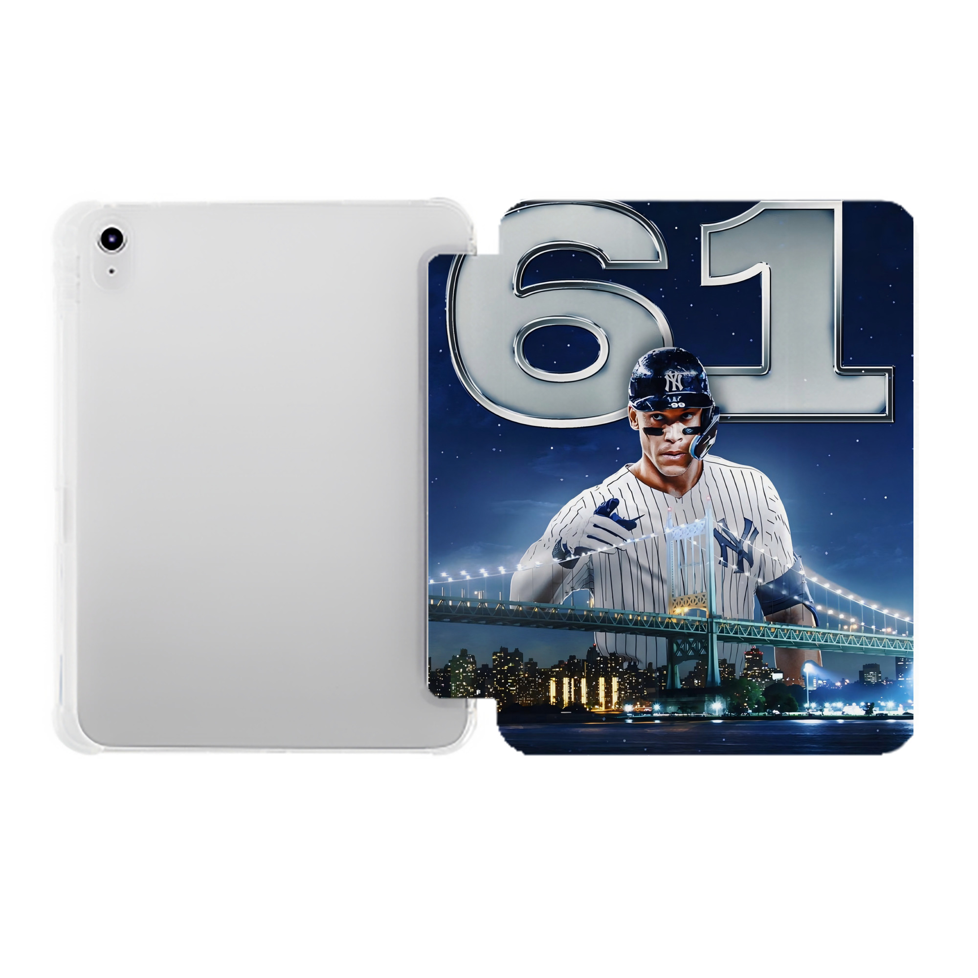 Aaron Judge 61 Home Runs Premium Tri-Fold PU Leather & Silicone IPad Case With Pencil Slot – Fits 9.5,10.5,10.9 – Adjustable Stand, Slim, Protective